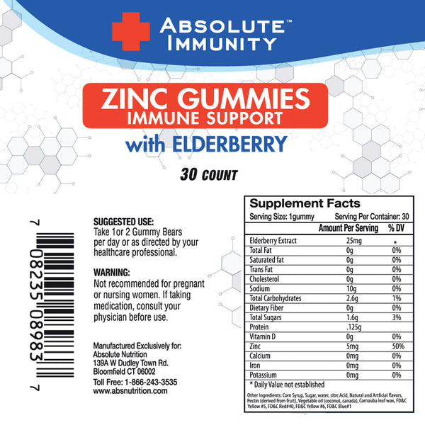 Absolute Immunity- ZINC and Elderberry Gummies - Boost Immune System Health - Adults and Kids 30ct